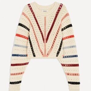 ba&sh Cream Cropped Open-Knit Sweater with Multicolor Stripes